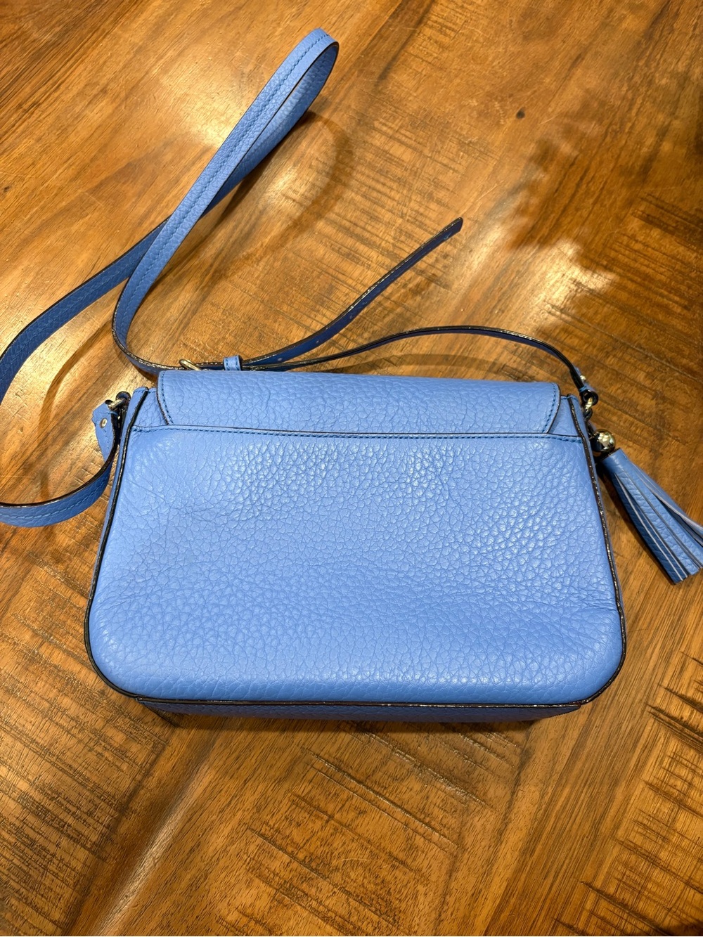 Kate Spade “Tower Court” Periwinkle Blue Leather Crossbody Bag with Tassel - Picture 5 of 8